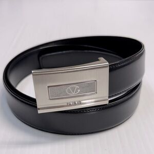 Giovanni Valentino Black Leather Belt with Silver Buckle